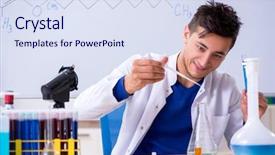  Presentation with microbiology - Beautiful presentation design featuring microbiology - young chemist sitting backdrop and a sky blue colored foreground