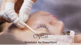  Presentation with work - Colorful presentation design enhanced with microblading procedure master work on woman eyebrow backdrop and a soft green colored foreground