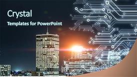  Presentation with technology infographic - Cool new presentation theme with microchip design - micro technology background backdrop and a wine colored foreground