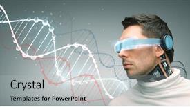  Presentation with bio sensor - PPT theme enhanced with microchip implant or sensor background and a light gray colored foreground