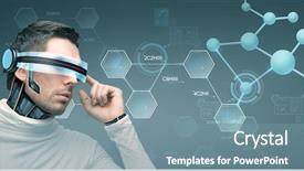  Presentation with molecules - Amazing PPT theme having microchip implant or sensor backdrop and a seafoam green colored foreground