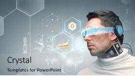  Presentation with futuristic glasses - Beautiful PPT layouts featuring microchip implant or sensor backdrop and a light gray colored foreground