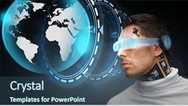  Presentation with virtual technology - Beautiful theme featuring microchip implant or sensor backdrop and a ocean colored foreground