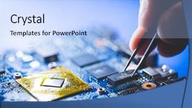  Presentation with cpu - Presentation theme having microchip installation on cpu board background and a light blue colored foreground