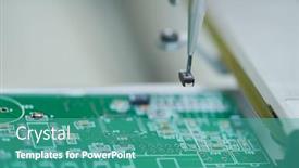  Presentation with semiconductor - PPT theme with microchip-semiconductor-manufacturing-automatic-machine background and a teal colored foreground