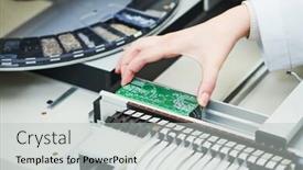  Presentation with machine operator - Cool new PPT theme with microchip-semiconductor-manufacturing-operator backdrop and a light gray colored foreground