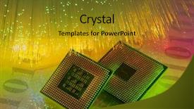  Presentation with microcontroller chip - Beautiful PPT theme featuring microcontroller chip - central microprocessors for a computer backdrop and a gold colored foreground
