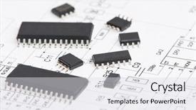  Presentation with components - Colorful PPT theme enhanced with microelectronics components on microcircuit diagram backdrop and a light gray colored foreground