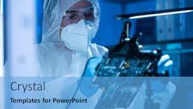  Presentation with electronic engineer - Cool new slide set with microelectronics-engineer-works backdrop and a light blue colored foreground