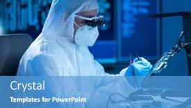  Presentation with electronic engineer - PPT theme featuring microelectronics-engineer-works background and a teal colored foreground