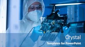  Presentation with electronic engineer - PPT theme consisting of microelectronics-engineer-works background and a teal colored foreground