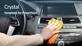  Presentation with car cleaning - Presentation theme with microfiber cloth cleaning car background and a ocean colored foreground