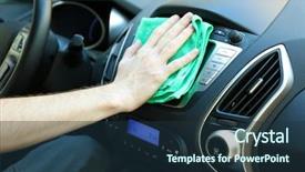  Presentation with car - Presentation having microfiber cloth polishing car background and a tawny brown colored foreground