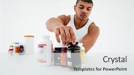  Presentation with elderly holding pills - Beautiful slides featuring micronutrients - picture of young sportsman standing backdrop and a white colored foreground