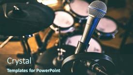  Presentation with mic - Slide deck having microphone-and-drums-in-recording background and a tawny brown colored foreground