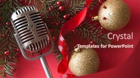  Presentation with christmas music - Theme consisting of microphone-and-fir-branches-against background and a tawny brown colored foreground