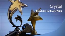  Presentation with trophy - Colorful theme enhanced with microphone-and-golden-trophy-against backdrop and a ocean colored foreground