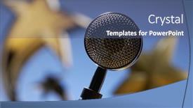  Presentation with microphone - Slide set having microphone-and-golden-trophy-against background and a ocean colored foreground