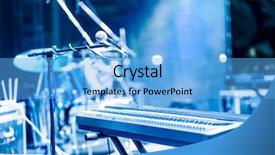  Presentation with microphone and synthesizer on concert - Slides having microphone and synthesizer on concert background and a light blue colored foreground