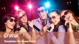  Presentation with microphone - PPT layouts having microphone at party karaoke background and a coral colored foreground