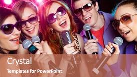  Presentation with microphone - PPT theme featuring microphone at party karaoke background and a coral colored foreground