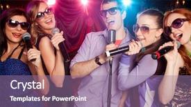  Presentation with microphone - Audience pleasing PPT theme consisting of microphone at party karaoke backdrop and a coral colored foreground