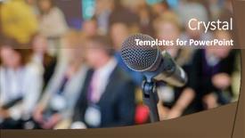  Presentation with conference - PPT theme featuring microphone-close-up-at-conference background and a coral colored foreground