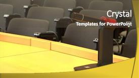  Presentation with microphone - Slide deck with beamer - microphone in conference background and a tawny brown colored foreground