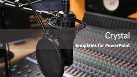  Presentation with radio news - PPT theme featuring microphone in radio station background and a gray colored foreground