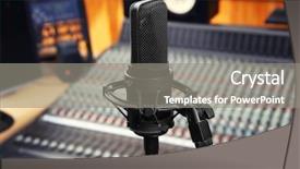  Presentation with radio news - Presentation design featuring microphone in radio station background and a gray colored foreground