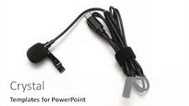  Presentation with microphone - PPT theme featuring microphone-lavalier-isolated-on-white background and a white colored foreground