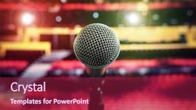  Presentation with theater stage - Amazing PPT theme having microphone on stage in theater backdrop and a violet colored foreground