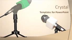  Presentation with meeting table - Slide set having microphone stands on meeting room background and a cream colored foreground