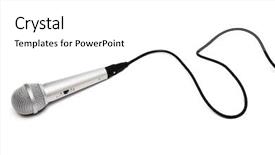  Presentation with microphone - Colorful PPT theme enhanced with off-road cars in shop backdrop and a gray colored foreground.