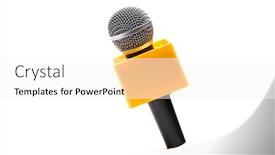  Presentation with cube - Cool new slide set with microphone-with-yellow-cube-isolated backdrop and a white colored foreground