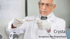  Presentation with biological disaster healthcare scientist - PPT theme having microplate - confident mature male scientist examining background and a light gray colored foreground