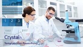  Presentation with clinical research - Beautiful slide deck featuring science chemistry technology and people backdrop and a sky blue colored foreground