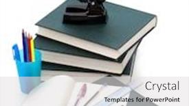  Presentation with microscope - Beautiful presentation design featuring microscope books and others tools backdrop and a light gray colored foreground