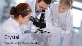  Presentation with laboratory - Amazing presentation theme having microscope doctors - group of scientists working backdrop and a  colored foreground