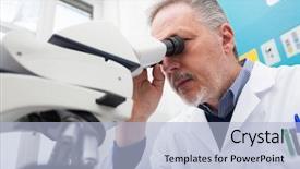  Presentation with social work research - Presentation theme consisting of microscope doctors - researcher at work background and a light blue colored foreground
