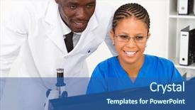  Presentation with african american doctors - Beautiful presentation featuring microscope doctors - two african american scientists working backdrop and a ocean colored foreground