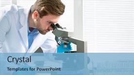  Presentation with microscope - Slide deck having microscope in a laboratory background and a light blue colored foreground