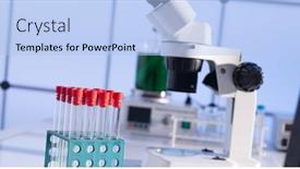  Presentation with laboratory microbiology - Presentation having microscope-in-a-scientific-microbiology background and a light blue colored foreground