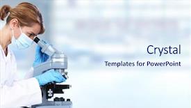  Presentation with microscope - Theme with microscope in laboratory scientific research background and a sky blue colored foreground