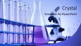 Presentation with biochemical medical laboratory - Presentation theme consisting of microscope in medical laboratory glassware background and a light blue colored foreground