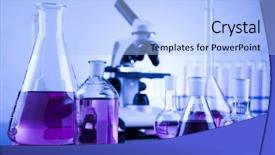  Presentation with glassware - Presentation consisting of microscope in medical laboratory glassware background and a  colored foreground