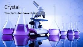  Presentation with glassware - Audience pleasing slide deck consisting of microscope in medical laboratory glassware backdrop and a  colored foreground