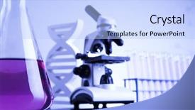  Presentation with biochemical medical laboratory - Beautiful slide deck featuring microscope in medical laboratory glassware backdrop and a  colored foreground