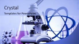  Presentation with medical science equipment research laboratory - Slide deck featuring microscope in medical laboratory research background and a  colored foreground