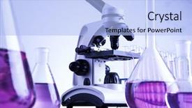  Presentation with microscope - Audience pleasing slide set consisting of microscope in medical laboratory research backdrop and a light blue colored foreground